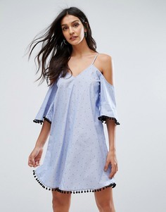 Свободное платье с открытыми плечами River Island - Синий