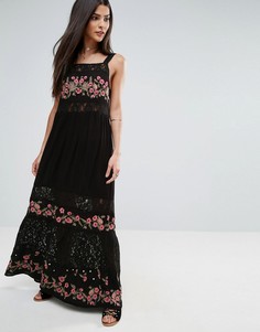 Платье макси с вышивкой и кружевом River Island - Черный