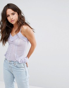 Сетчатый топ в клетку с бретельками и оборками River Island - Фиолетовый