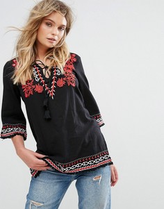 Свободный топ с вышивкой River Island - Черный