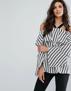 Топ в полоску с вырезом лодочкой River Island - Черный