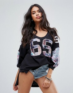 Футболка с длинными рукавами и цветочным принтом Free People - Черный