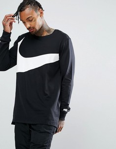 Черный лонгслив с большим логотипом-галочкой Nike 875715-010 - Черный