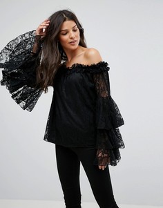 Кружевной топ с открытыми плечами ASOS - Черный