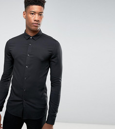Черная приталенная рубашка из вискозы ASOS TALL - Черный