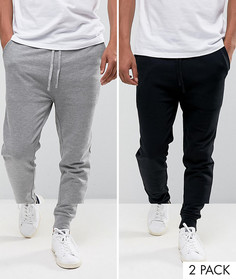 Комплект из 2 облегающих джоггеров с контрастным поясом (черные/серые меланжевые) ASOS - СКИДКА - Мульти