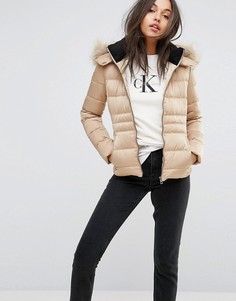Пуховая куртка с искусственным мехом на капюшоне Calvin Klein Jeans - Бежевый