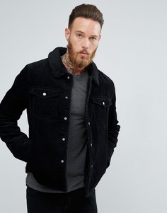 Черная вельветовая куртка на подкладке из искусственного меха ASOS - Черный