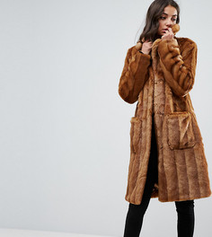 Пальто миди из искусственного меха ASOS TALL - Коричневый