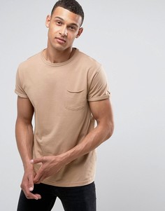 Светло-коричневая футболка с подвернутыми рукавами River Island - Рыжий
