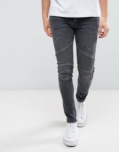 Черные супероблегающие джинсы в байкерском стиле River Island - Черный