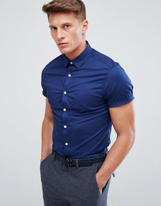 Зауженная синяя рубашка с короткими рукавами ASOS - Темно-синий
