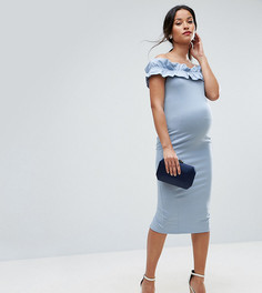 Платье с открытыми плечами и рюшами ASOS Maternity - Синий