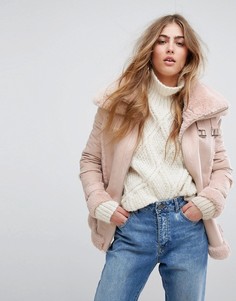 Бомбер из искусственной кожи и меха River Island - Розовый