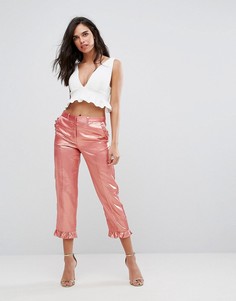 Укороченные брюки с оборками River Island - Розовый