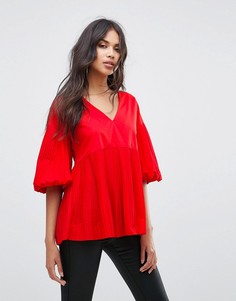 Плиссированный топ с пышными рукавами River Island - Красный
