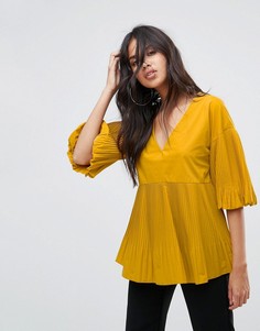 Плиссированный топ с пышными рукавами River Island - Желтый