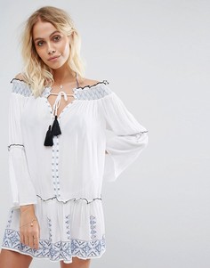 Пляжное платье с открытыми плечами и вышивкой River Island - Белый