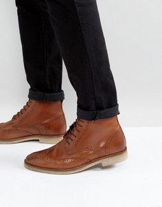 Светло-коричневые кожаные ботинки-броги на шнуровке с контрастной подошвой ASOS - Рыжий
