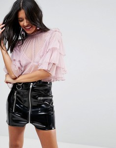 Сетчатый топ с оборками ASOS - Розовый
