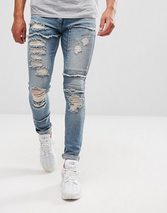 Винтажные джинсы скинни с рваной отделкой ASOS - Синий