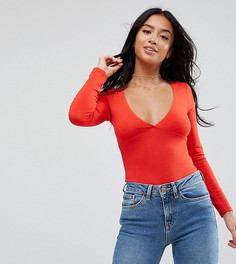 Боди с глубоким вырезом и рукавами 3/4 ASOS PETITE - Красный