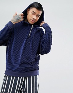 Худи из велюра свободного кроя в полоску ASOS - Темно-синий