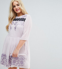 Платье мини с кружевом и вышивкой ASOS CURVE PREMIUM - Фиолетовый
