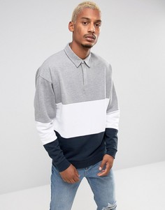 Оверсайз-свитшот регби в стиле колор блок ASOS - Серый