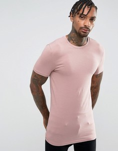 Длинная обтягивающая футболка с круглым вырезом ASOS - Розовый