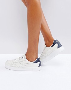 Белые тисненые кроссовки-премиум с темно-синей отделкой Diadora B. Elite - Белый