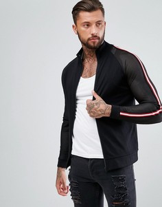 Спортивная трикотажная куртка с сетчатыми рукавами ASOS - Черный