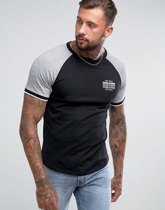 Серо-черная футболка с рукавами реглан River Island - Черный