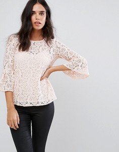 Кружевной топ с расклешенными рукавами River Island - Розовый