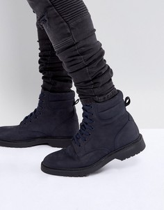 Темно-синие кожаные ботинки на шнуровке ASOS - Темно-синий