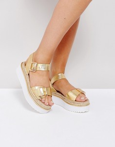 Кеды-эспадрильи на платформе с двумя пряжками River Island - Золотой
