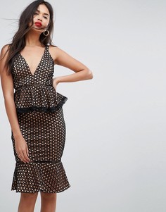 Кружевное платье миди с баской Missguided - Черный