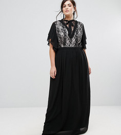 Платье макси с высоким воротом и кружевной вставкой TFNC Plus - Черный