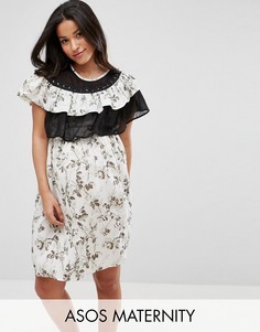 Платье с цветочным принтом и оборками ASOS Maternity - Мульти