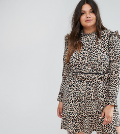 Свободное платье с леопардовым принтом и оборкой на подоле ASOS CURVE - Мульти