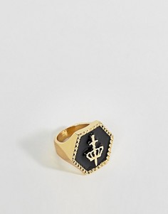 Золотистое кольцо-печатка с короной ASOS - Золотой