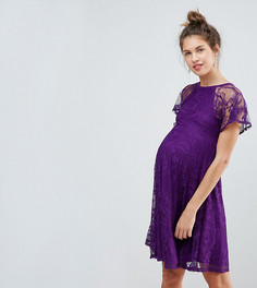 Кружевное приталенное платье для беременных с рукавами-бабочка ASOS Maternity - Фиолетовый