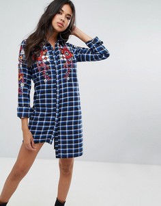 Платье в клетку с вышивкой Boohoo - Мульти