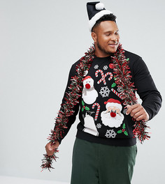 Свободный свитшот с принтом Crazy Christmas ASOS PLUS - Черный