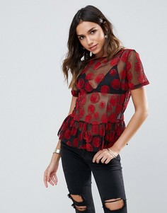 Сетчатая футболка с розами River Island - Черный