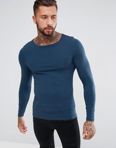 Облегающий лонгслив с вырезом лодочкой ASOS - Темно-синий