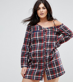 Платье в клетку с открытыми плечами Boohoo Plus - Мульти