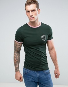 Зеленая обтягивающая футболка с окантовкой River Island - Черный