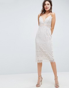 Кружевное платье-футляр миди на бретелях ASOS - Белый