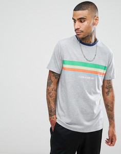 Свободная футболка в полоску с принтом ASOS - Серый